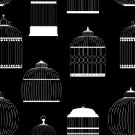 Vintage Birdcages Silhouettes Seamless Pattern Vector Illustrati