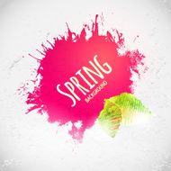 Bright pink colors ink spot with leaves hand drawing art