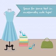 Dress on mannequin shoes handbag in a room