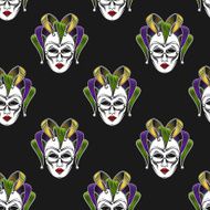 Mardi Gras carnival mask or jester emblem seamless pattern