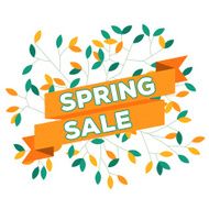 Sale poster with ribbon green and orange leaves