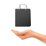 3d hand holding black bag