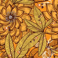 Seamless pattern of orange flowers and leaves