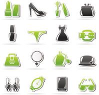 Female Fashion objects and accessories icons