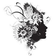 Abstract women profile with flowers black and white