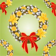 Seamless texture wreath with pussy willow and Daffodil vector