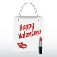 Vector shopping bag with lipstick Happy Valentine inscription
