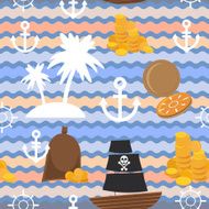 Marine Palms anchor steering wheel pirate flag gold seamless pattern