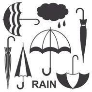Umbrellas silhouette icons vector set