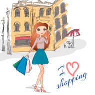 Girl with shopping bags on the street