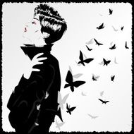 Fashion girl in sketch-style N86