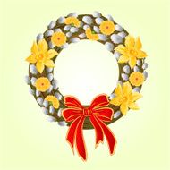 Easter wreath with pussy willow and Daffodil vector