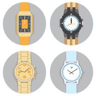 Round Frame Hand Watch Set Flat Vector Illustration