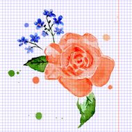 Illustration rose and forget-me-flower N2