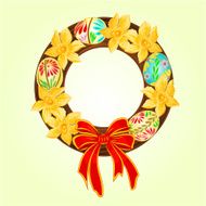 Easter wreath with easter eggs and daffodil vector