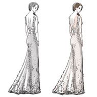 Fashion hand drawn illustration Vector sketch Long dress N2