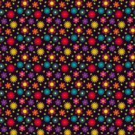Seamless pattern with different colorful flowers and green leave