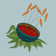 Flower with funny bright stamens and berries