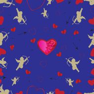 Seamless pattern with cupids and hearts