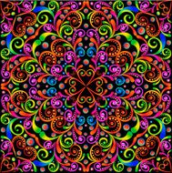background with colorful swirls ornaments and precious stones