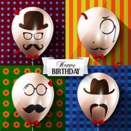 Birthday card Balloons with silhouettes on hipster style Mustaches