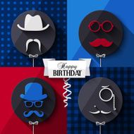 Birthday card Colorful baloons in flat design Silhouettes on hipster