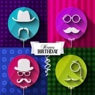 Birthday card Colorful baloons in flat design Silhouettes on hipster N2