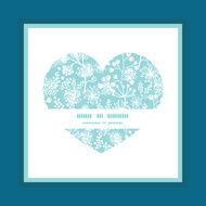 Vector blue and white lace garden plants heart symbol frame N2