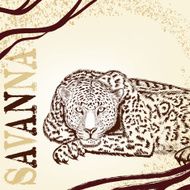 Savanna background with hand drawn leopard