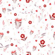 Seamless Vector Floral Pattern with Hearts