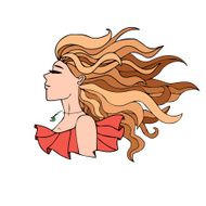 portrait of a girl with long hair in red dress