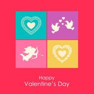 Happy Valentines day card with angel doves and hearts