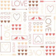 Birds hearts Seamless vector pattern Valentine&#039;s Day or wedding N2