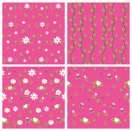 Set of Beautiful Floral Seamless Patterns - Vector Illustration
