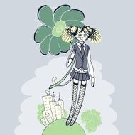 Girl with flower illustration - retro style