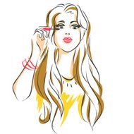 girl puts mascara on her eyelashes