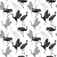 Cranes birds seamless pattern