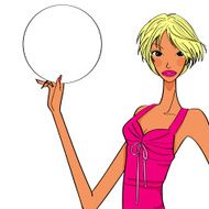 short blonde with blank paper