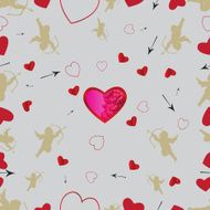 Seamless pattern with cupids and hearts N2