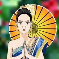 Asian woman in traditional costume of thailand