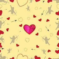 Seamless pattern with cupids and hearts Vector set 1