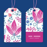 Vector pink flowers vertical stripe frame pattern tags set