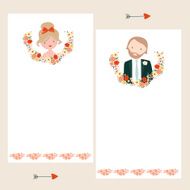 Wedding invitation templates with bride and groom characters