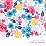 Vector fairytale flowers horizontal frame seamless pattern background