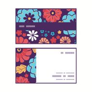 Vector colorful bouquet flowers horizontal stripe frame pattern business cards