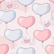 Hand drawn seamless pattern with heart balloons and letters