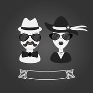 Hipster couple in black and white on gray gradient background
