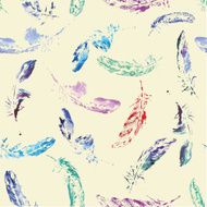 cute pattern of colored feathers painted in watercolor