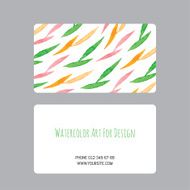 business cards design template with watercolor drawings of plants