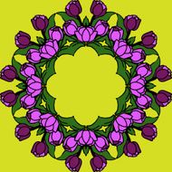 Round floral frame of violet flowers